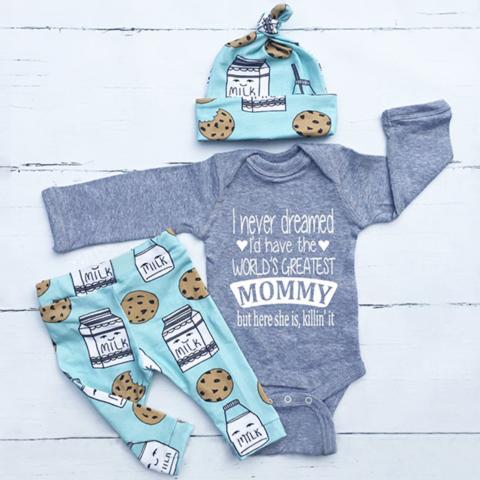 Ensemble body et pantalon imprimé avec lettres «J'ai la plus grande maman du monde» pour bébé garçon
