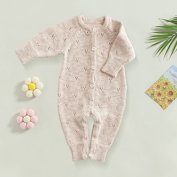 2PCS Thick Newborn Solid Color Knit Baby Jumpsuit
