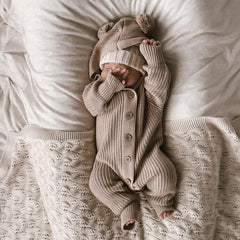 Cute Solid Color Baby Long Sleeve Hooded Jumpsuit