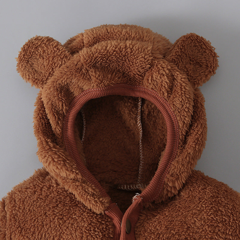 Combinaison à capuche pour bébé à manches longues et imprimé couleur unie Lovely Bear