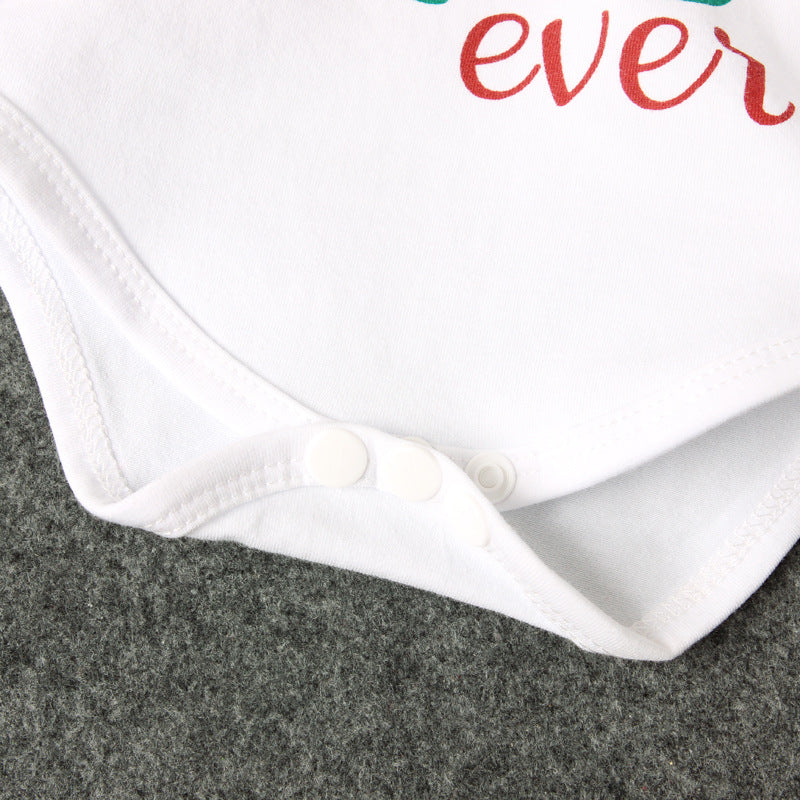 Ensemble 3 pièces pour bébé avec lettres imprimées à rayures de Noël, meilleur cadeau de tous les temps