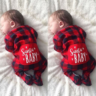 Cute Santa Baby Plaid Printed Baby Jumpsuit