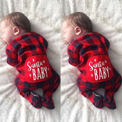 Macacão de bebê estampado xadrez fofo de Papai Noel