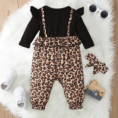2PCS Pretty Leopard Printed Baby Jumpsuit