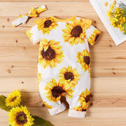 2PCS Cute Sunflower Allover Baby Jumpsuit