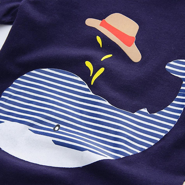 Whale Print Tee and Striped Shorts