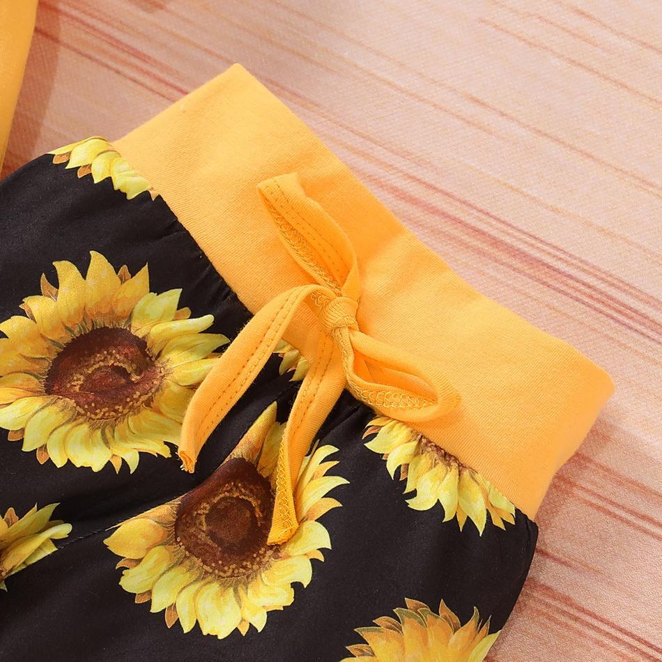 3 peças de body estampado de manga curta de girassol com conjunto estampado floral