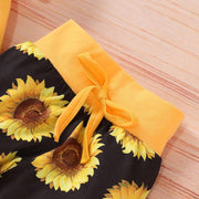 3PCS Sunflower Short Sleeve Letter Printed Bodysuit with Floral Printed Set