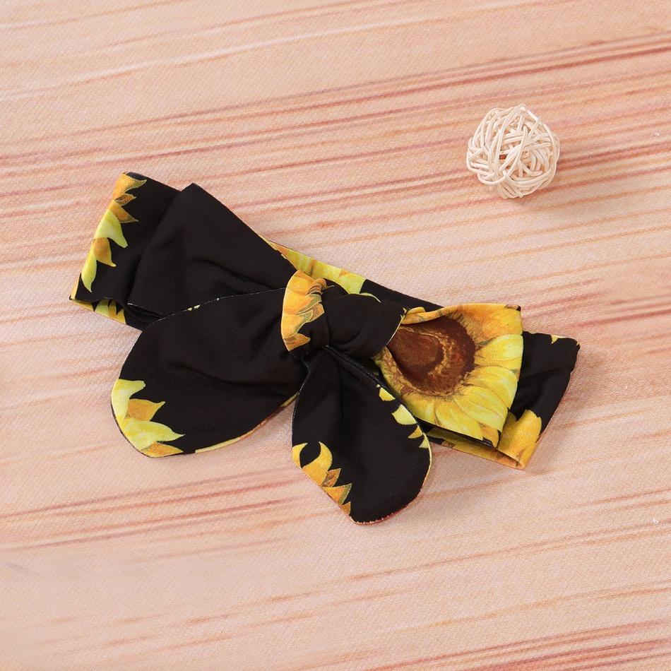 3 peças de body estampado de manga curta de girassol com conjunto estampado floral
