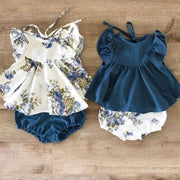 2-piece Flutter-sleeve Top and Shorts for Baby Girl