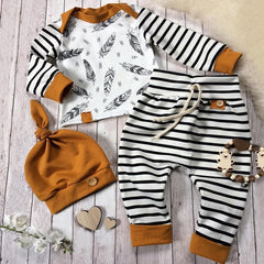 Conjunto de roupas listradas para bebês meninos e meninas