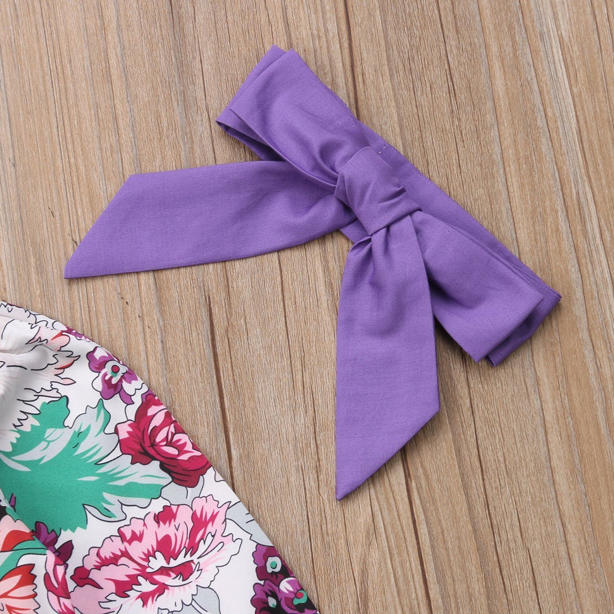 Floral Romper with Bowknot Decor Pants Set