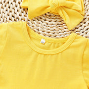 3PCS Baby/Toddler Solid Top and Floral Jean Set