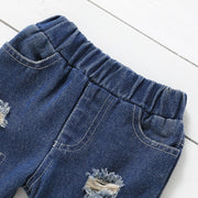 3PCS Baby/Toddler Solid Top and Floral Jean Set