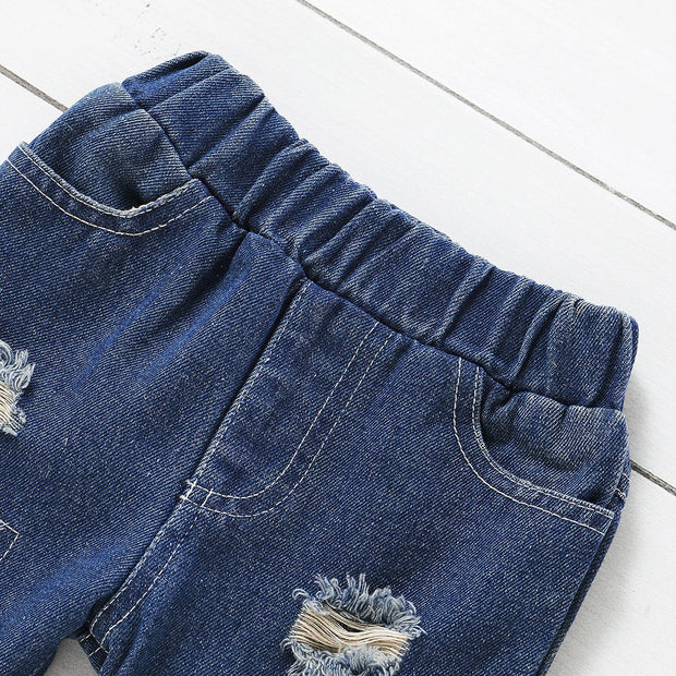 3PCS Baby/Toddler Solid Top and Floral Jean Set