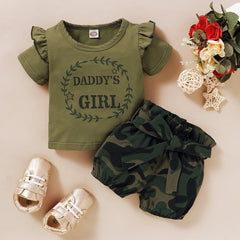 ”Daddys Girl“ Ruffle Shoulder Top With Camouflage Shorts Baby Set