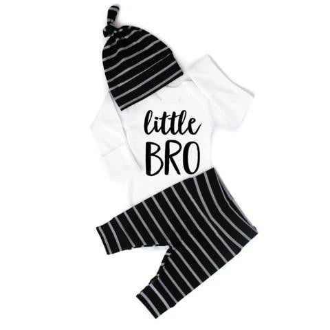 Conjunto de body estampado com letras “Little BRO” para bebê menino e calças