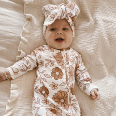 2PCS Lovely Floral Printed Baby Long Sleeve Jumpsuit