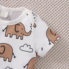 2PCS Cute Elephant Printed Short Sleeve Baby Set