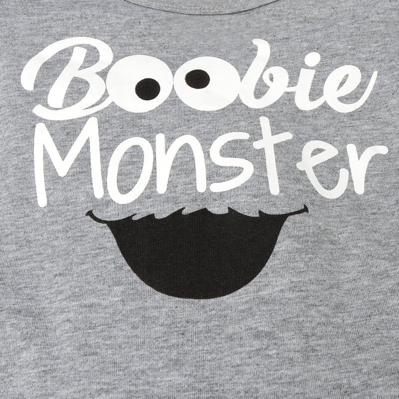 Barboteuse imprimée lettre « Boobie Monster » 3 pièces avec pantalon imprimé lait, ensemble pour bébé
