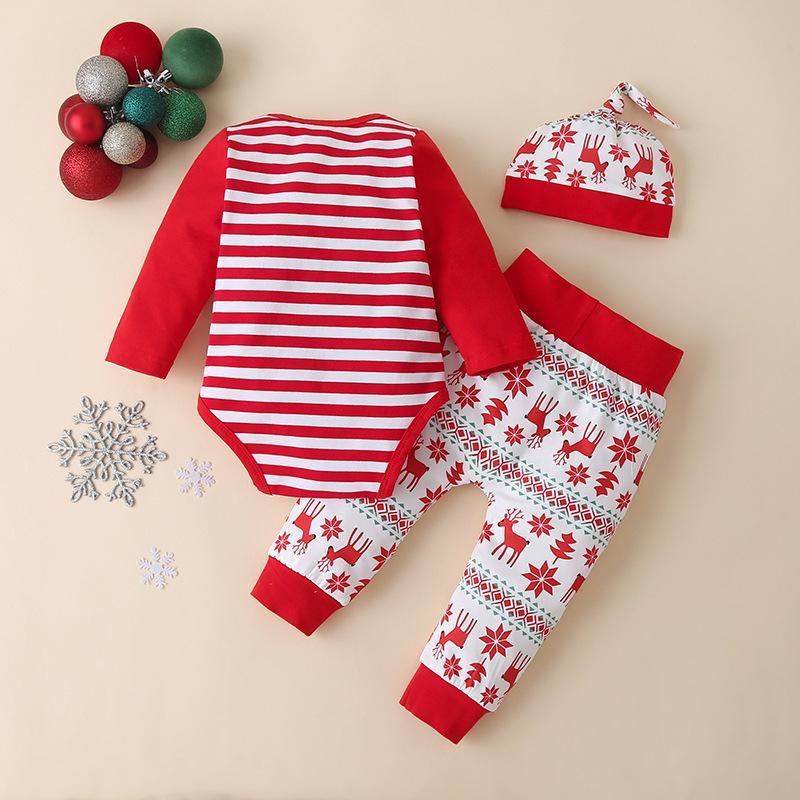 Ensemble 3 pièces pour bébé avec lettres d'élan de Noël imprimées