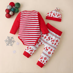 Ensemble 3 pièces pour bébé avec lettres d'élan de Noël imprimées