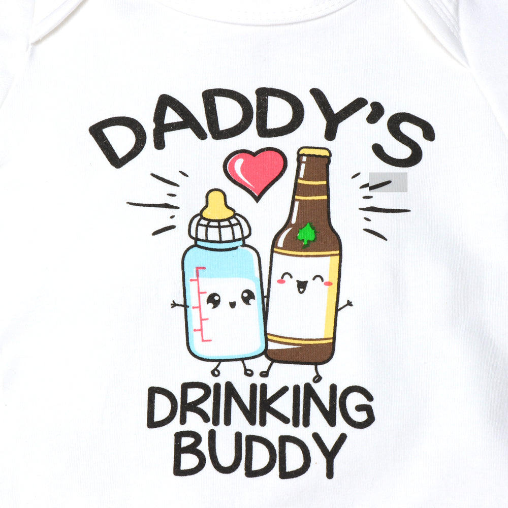 Macacão infantil de manga curta com estampa de letras "Daddy's DRINKING BUDDY"