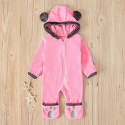 Newborn Baby Boy Girl Solid Color Cartoon 3D Bear Ear Long Sleeve Velvet Hoodie Jumpsuit