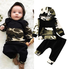 Ensemble de tenues à capuche et pantalons longs pour bébés garçons, motif camouflage