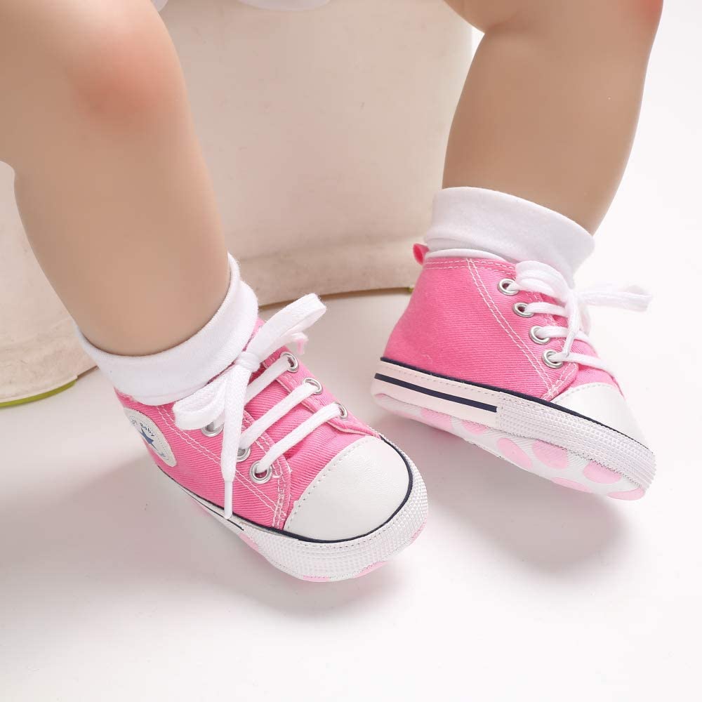 Baby Boys Girls Star High Top Sneaker Soft Anti-Slip First Walkers Denim Shoes