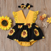 2PCS Lovely Sunflower Printed Romper