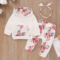3PCS Pretty Floral Print Hoodie Set
