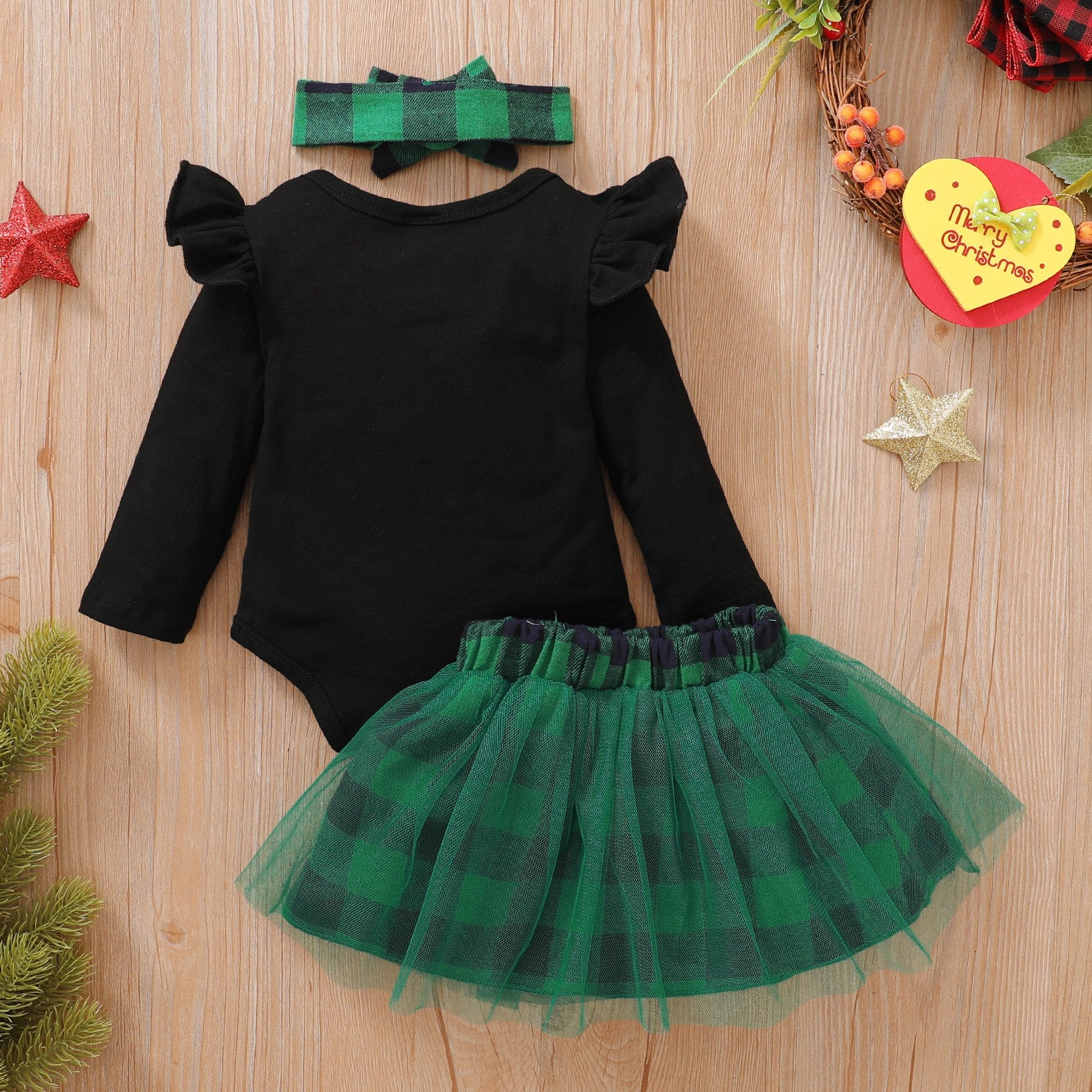 3PCS My 1st Christmas Letter Print Baby Skirt Set