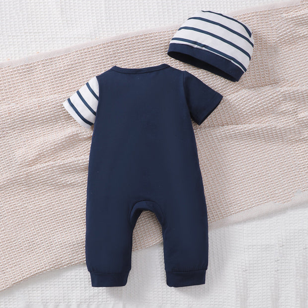 2PCS Lovely Cartoon Elephant Printed Short Sleeve Baby Jumpsuit