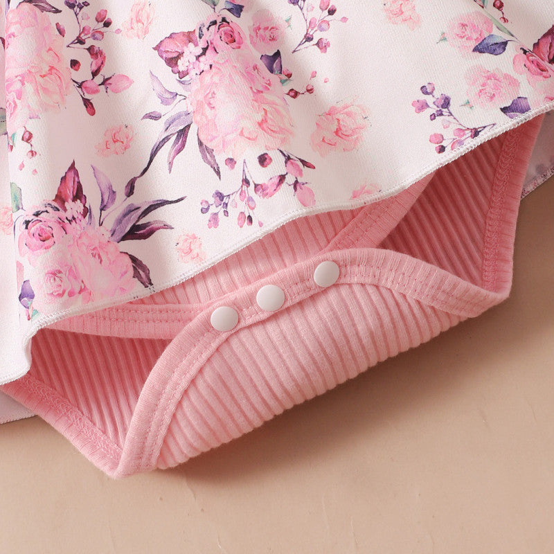 2PCS Lovely Floral Printed Baby Romper