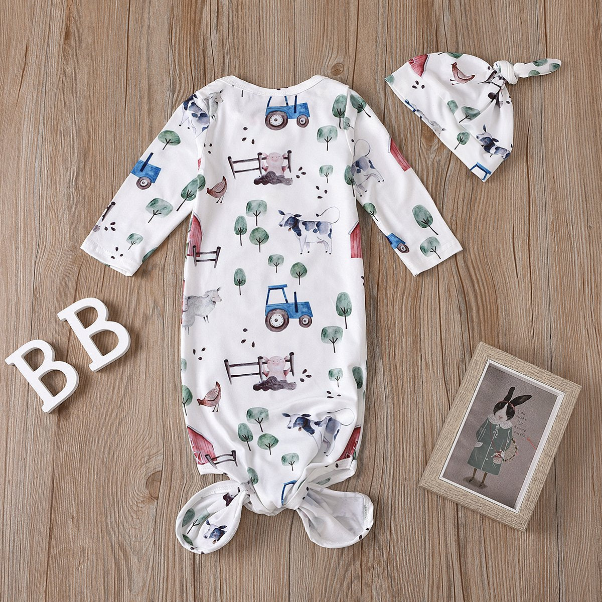 Conjunto de saco de dormir e chapéu com estampa floral recém-nascido fofo para bebê menino e menina 