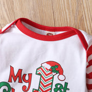 2PCS My 1st Christmas Stripe Letter Printed Baby Jumpsuit