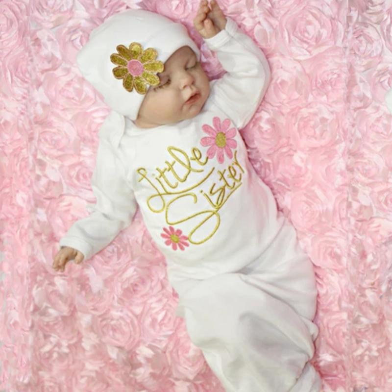 Pijama e chapéu com estampa floral para bebê recém-nascido irmãzinha