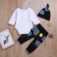 3PCS "Player 3 Has Entered The Game" Letter Printed Romper with Pants Baby Set