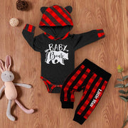 2PCS "Baby Bear" Letter Printed 3D Ears Hoodie with Lattice Pants Baby Girl Boy Set