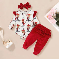 Ensemble bébé 3 pièces imprimé lettre de joie de Noël pour bébé