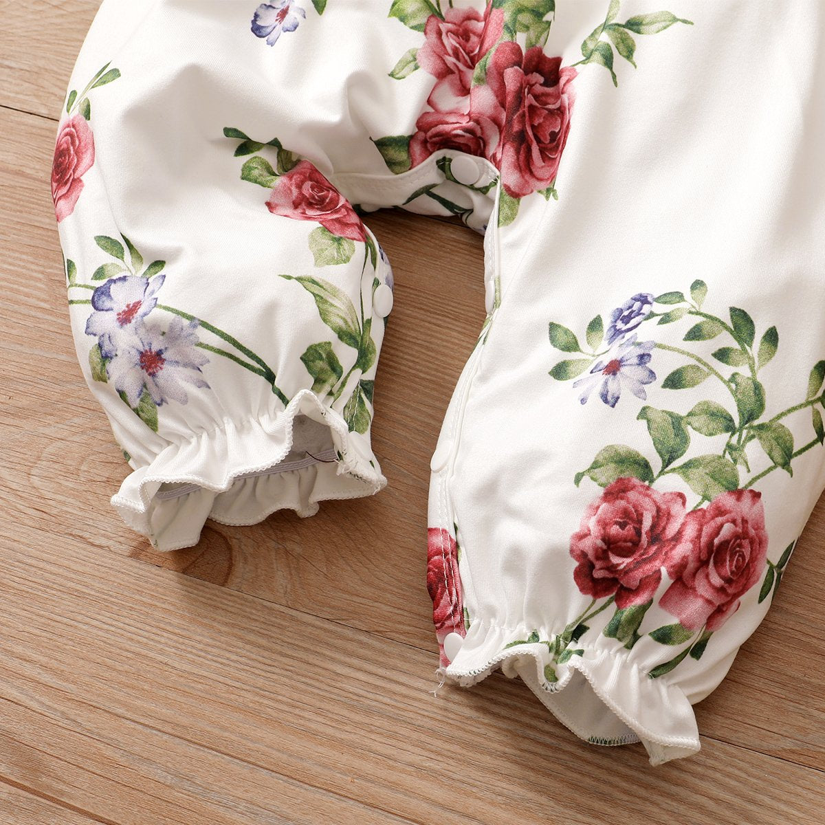 Cute Floral Printed Lace Decor Baby Jumpsuit