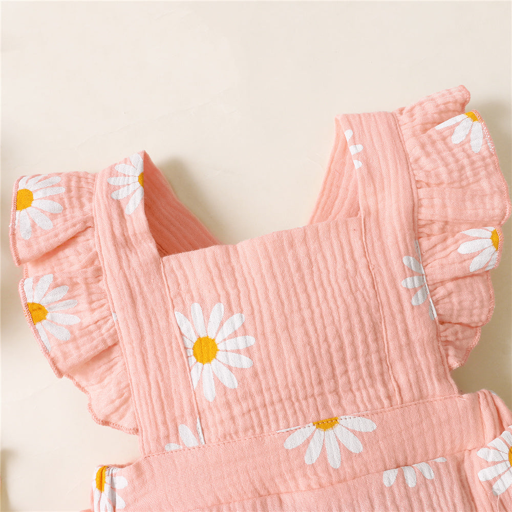2 PCS lindo macacão estampado de girassol sem mangas para bebê
