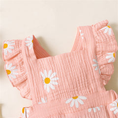 2 PCS lindo macacão estampado de girassol sem mangas para bebê