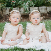 Pretty Solid Color Printed Lace Decor Sleeveless Baby Girl Romper
