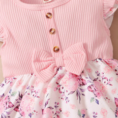 2PCS Lovely Floral Printed Baby Romper