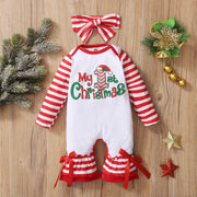 2PCS My 1st Christmas Stripe Letter Printed Baby Jumpsuit