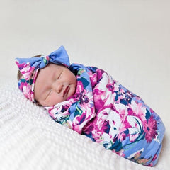 Cute NewBorn Flower Floral Printed Swaddle Sleeping Bag And Headband Baby Set