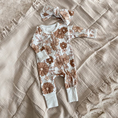 2PCS Lovely Floral Printed Baby Long Sleeve Jumpsuit