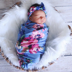 Cute NewBorn Flower Floral Printed Swaddle Sleeping Bag And Headband Baby Set
